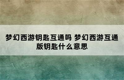 梦幻西游钥匙互通吗 梦幻西游互通版钥匙什么意思